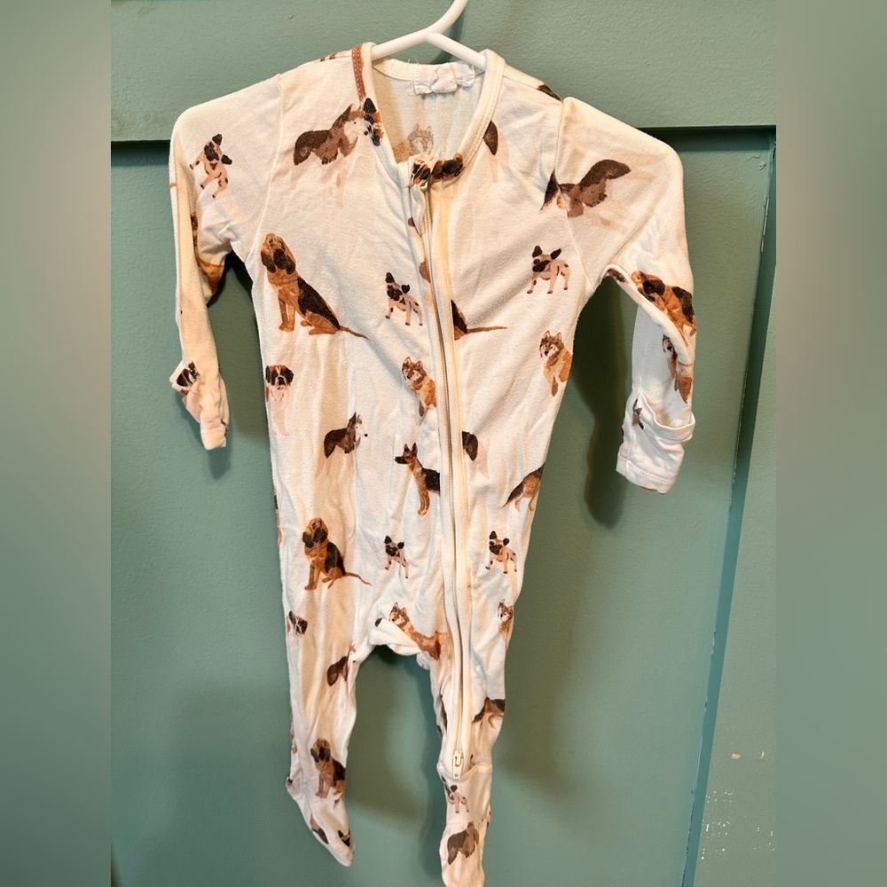 Angel Dear Big Dog Cream Baby One-Piece Pajama, two way zip with fold over cuffs